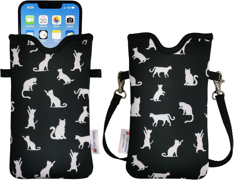 Tainada Men Women Neoprene Phone Sleeve Pouch Case Bag with Crossbody Strap/Neck Lanyard for iPhone 17/16/15 Pro Max, Air, 16/15 Plus, 16e, Samsung S25, A56, Google Pixel 10 (Silhouette Cats) - Image 1